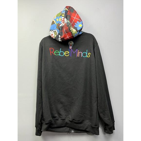 REBEL MINDS‎ Sweatshirt Men's Size XXL Hoodie Full Zip Black Embroidered Pockets - Picture 1 of 8
